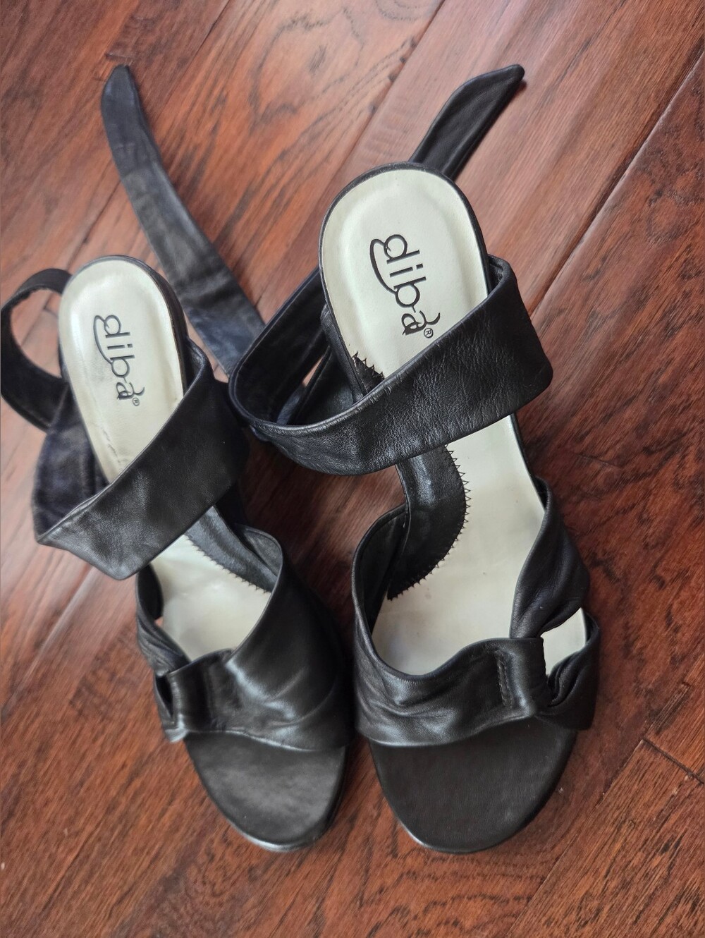 Diba Black Leather Wrap Strap Wedge Heels Size 9 EUC
